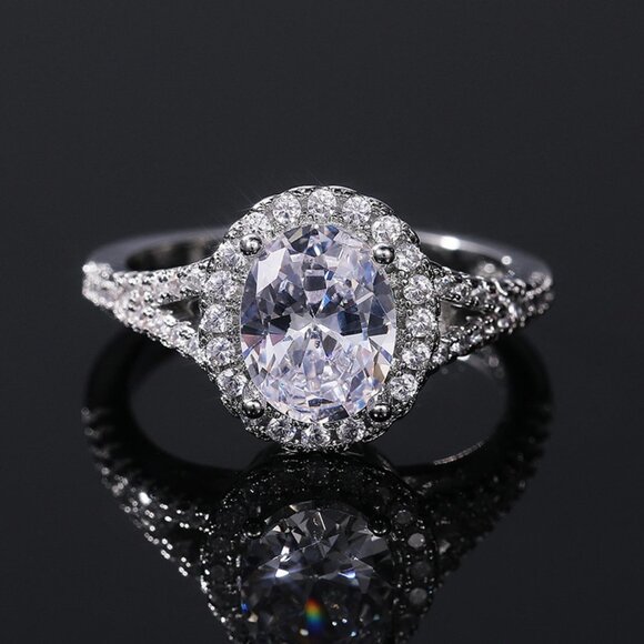 🌸Beautiful Oval Crystal Zircon Silver Classic Wedding Ring for Women, L109 - Picture 6 of 6
